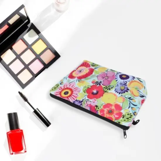 Unique Bargains Flowers Print Makeup Bag Blue 1 Pc image {3}