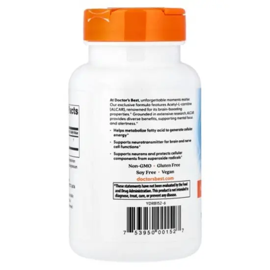 Doctor's Best Acetyl-L-Carnitine, 120 Veggie Caps (500 mg per Cap) image {2}