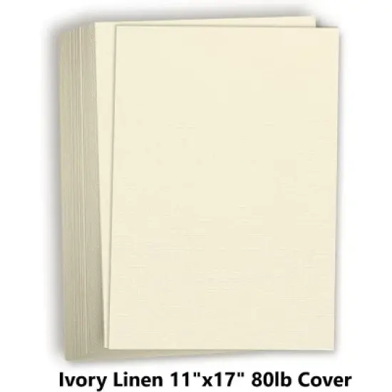 Hamilco Ivory Linen Textured Cardstock Thick Paper - 11 x 17" Heavy Weight 80 lb Cover Card Stock - 25 Pack image {1}