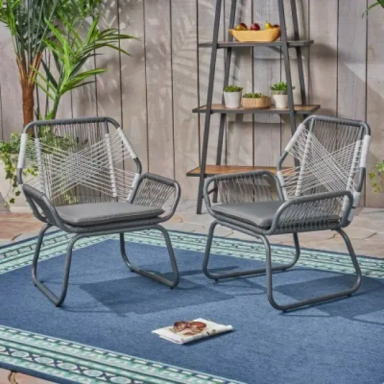Patio Club Chairs Set Of 2, Outdoor Woven Rope Club Chairs With Steel Frame, Dining Chairs With Water Resistant Cushion For Garden, Backyard image {6}