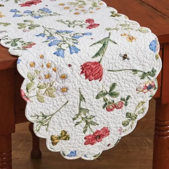 Park Designs Wildflower Scalloped Table Runner - 36"L - White image {3}