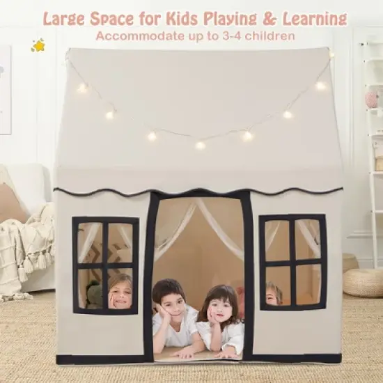 Costway Kids Play Castle Tent Large Playhouse Toys Gifts w/ Star Lights Washable Mat image {2}