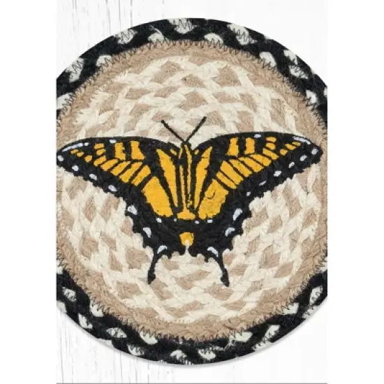 Earth Rugs Swallowtail Butterfly Jute Trivet &ndash; 10" Round Hand-Braided Rustic Kitchen Heat Pad image {2}