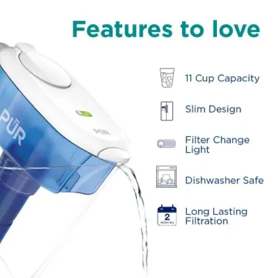 PUR PLUS 11 Cup Water Pitcher Filtration System White/Blue PPT110WA: PUR Filtration, BPA-Free, Dishwasher-Safe, 40-Day Filter Life image {4}