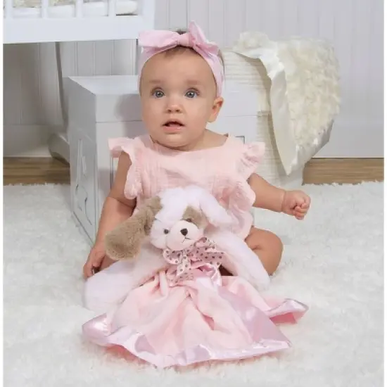 Bearington Baby Wiggles Snuggler, 15 Inch Pink Puppy Dog Plush Stuffed Animal Security Blanket Lovey for Babies image {1}