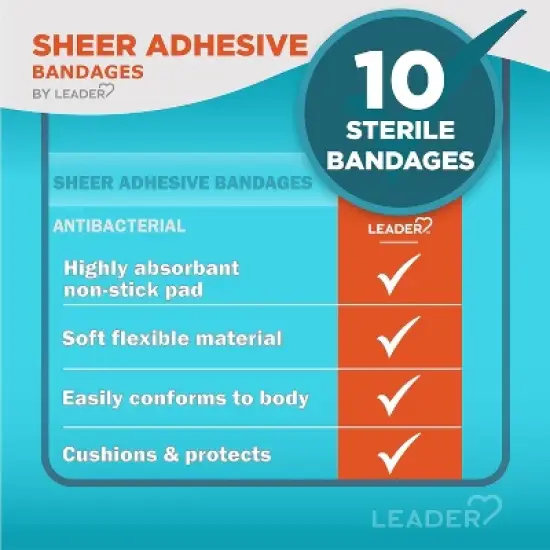 Leader Sheer Adhesive Bandage Pads Sterile 10 ct image {1}
