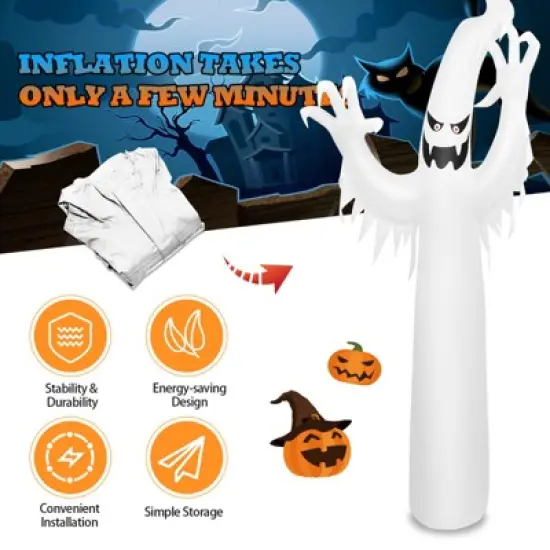 Tangkula 12 FT Halloween Inflatable White Ghost with Rotatable Flame LED Lights&Air blower Blow Up Halloween Decoration image {4}