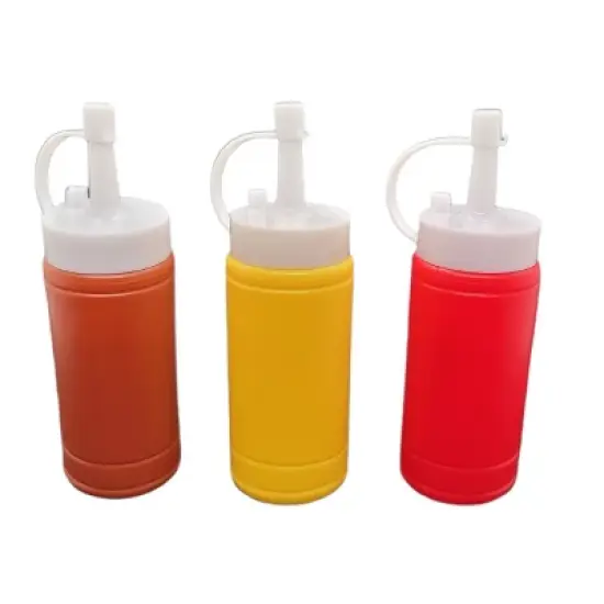 Handy Housewares 3 pc Condiment Squeeze Bottles Set - 4 oz Mini Dispensers for Ketchup, Mustard & BBQ Sauce image {3}