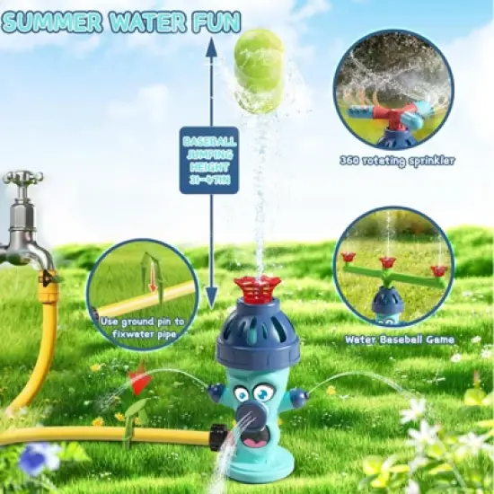TITQWOP 4-in-1 Water Sprinkler Baseball Hydrant Toy for Kids, 360&deg; Rotating Hydrant Design with 4 Baseballs, Fun Tee Ball Game Set for Boys & Girls image {2}