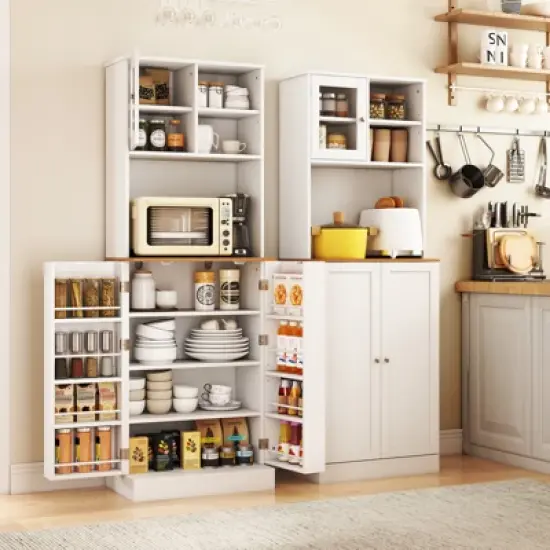 Tangkula Kitchen Pantry Cabinet w/Microwave Shelf 8 Door Shelves & 5 Adjustable Shelves image {2}