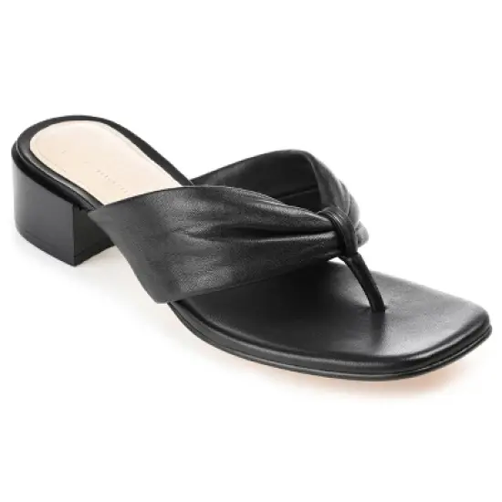 Journee Signature Womens Genuine Leather Francine Slip On Stacked Heel Sandals image {8}