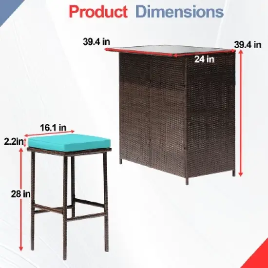 BestMassage Wicker Patio Furniture 3 Piece Rattan Table and Chairs image {6}