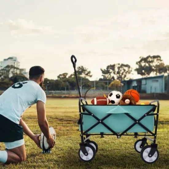 DSVIMOY Collapsible Foldable Wagon Cart with Strapping, Wagon Grocery Cart for Camping Shopping Sports, Green, 25.98"*17.32"*37.4" image {1}