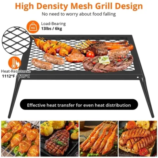 Folding Campfire Grill Heavy Duty Steel Mesh Grate, Portable Camping Grates Over Fire Pit, Grilling Rack for Outdoor Open Flame Cooking image {4}