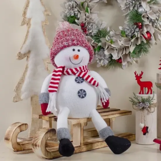 Northlight Sitting Winter Snowman Christmas Decoration - 16" - Red and White image {1}