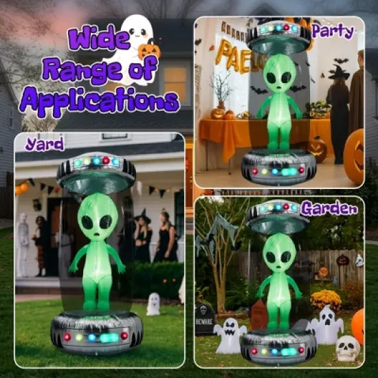 NAYSAYE Inflatable Holiday Decoration UFO Alien Halloween Yard Display for Outdoor Party, Black and Green, 98"*39"*98.4" image {4}