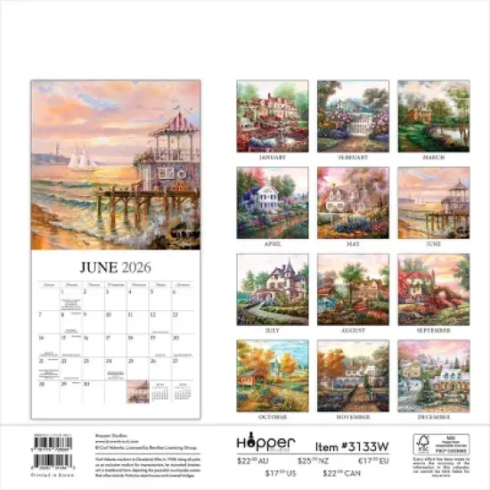 Hopper Studio Bygone Days 2026 12"x24" Hanging Square Wall Calendar Plastic-Free image {1}