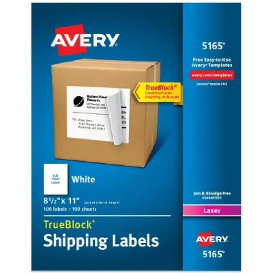 Avery Full-Sheet  Shipping Labels, 8.5" x 11", White, 100 Labels (5165) image {9}