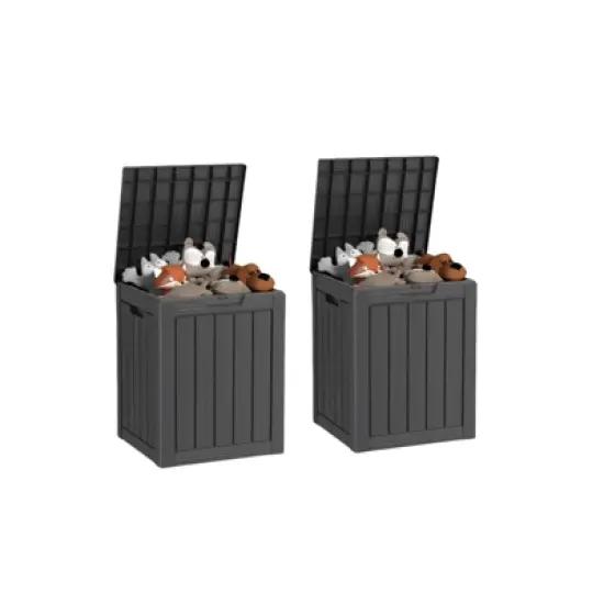 DSVIMOY Deck Boxes, 2-Piece 28 Gal Outdoor Storage Deck Box, Small Patio Storage Bin for Garden Tools image {5}