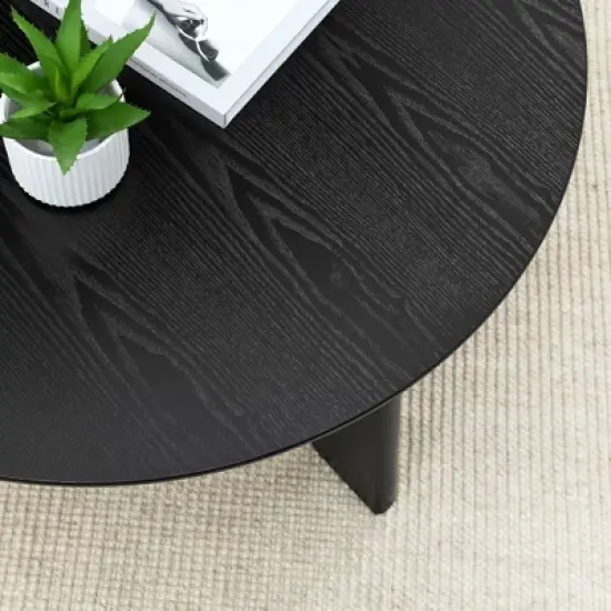 36'' Round Coffee Table, Wooden Coffee Table with Cross Legs, Center Sofa Table, Cocktail Table for Small Spaces, Accent Table for Living Room Office image {4}