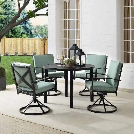 5pc Kaplan Outdoor Steel Round Dining Set with Swivel Chairs Mist/Bronze - Crosley image {1}