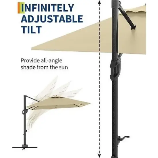 10FT Square Cantilever Patio Umbrella, 360&deg; Rotating Sun Shade with Locking Handle, Heavy-Duty Aluminum Frame for Deck & Balcony image {4}