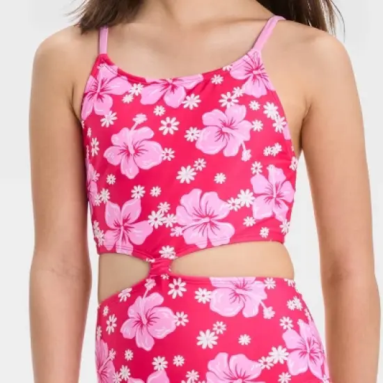 Girls' Simply Hibiscus One Piece Swimsuit - art class&trade; Pink image {1}