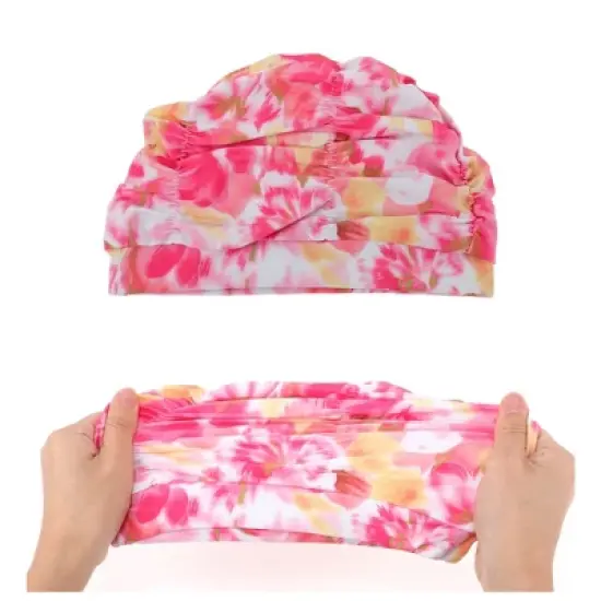 Unique Bargains Polyester Flower Pattern Swim Cap 5.91"x9.25" Pink White 1 Pc image {4}