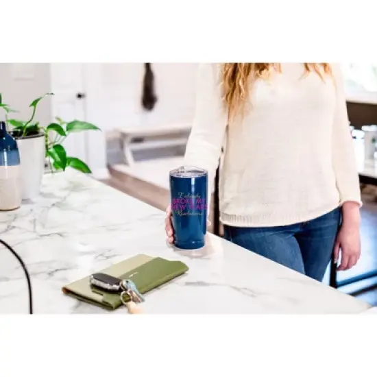 100 North 20 Ounce Stainless Steel On the Go Travel Tumbler With Push Top Lid, Already Broke My Resolutions Blue image {3}