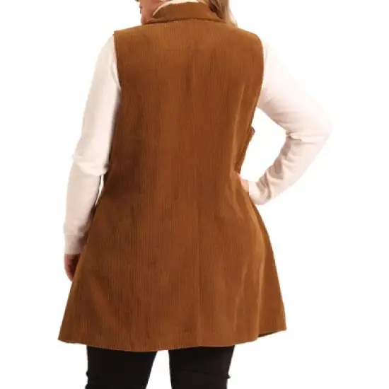 Agnes Orinda Women's Plus Size Ribbed Corduroy Single Breasted Casual Pocket Peplum Hem Long Vest image {3}