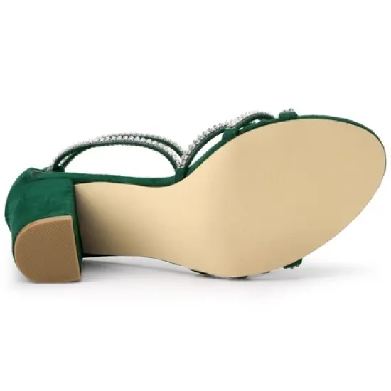 Allegra K Women's Rhinestones Strappy Chunky Heel image {5}