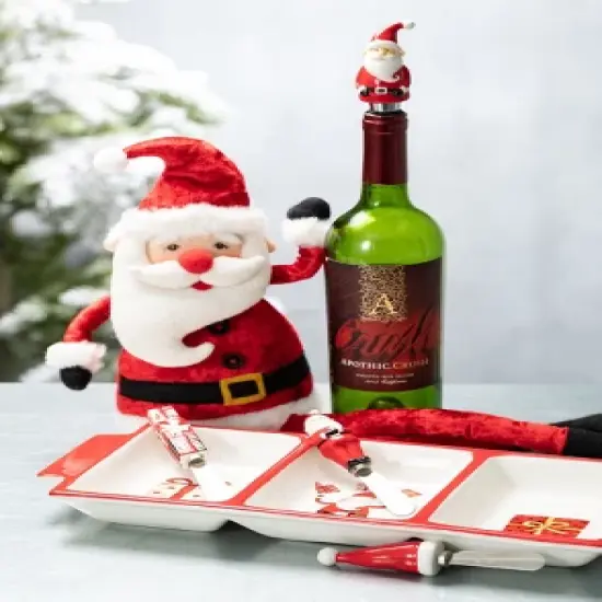 Sullivans Santa Hat & Gift Metal Bottle Stopper Set of 3, 4.5"H, 5"H, 4"H5.5"H Red image {3}