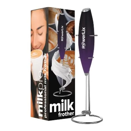 PowerLix Milk Frother Handheld Battery Operated Electric Whisk Foam Maker For Coffee With Stainless Steel Stand Included image {9}