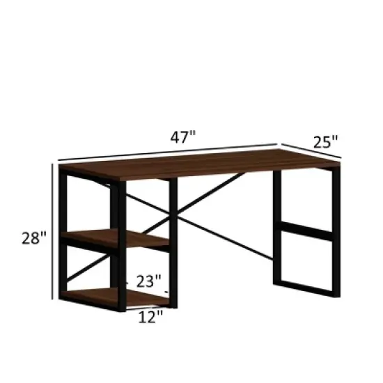 GlasFlength Desks Metal Frame 2 Shelves Computer Desk Gaming Desk Home Office Desk Simple Design for Small Spaces, Brown, 25"*47"*28" image {4}
