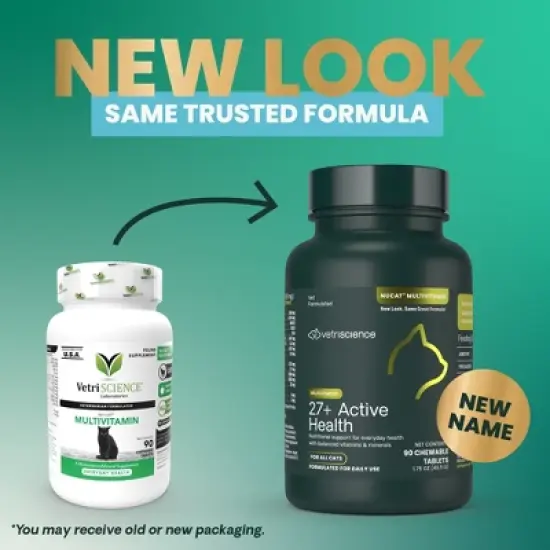 VetriScience 27+ Active Health Tablets for Cats, Everyday Health Support, 90 Count Bottle image {1}