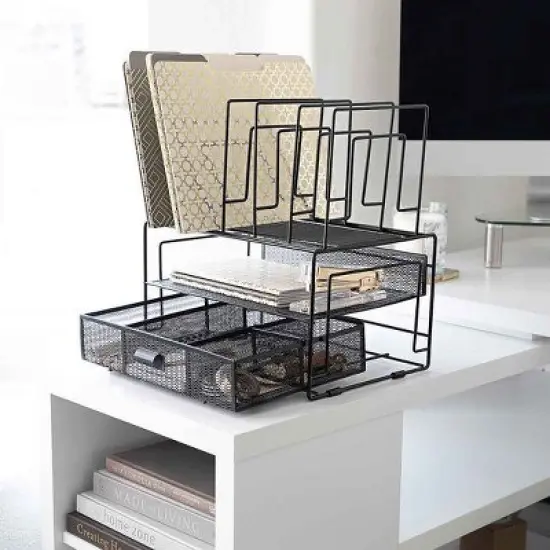 Blu Monaco Desk Organizer with File Sorters & Drawer image {4}