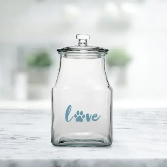 Amici Pet Love Glass Canister Square Jar, Dog and Cat Food Storage Container, Food Safe, Airtight Lid with Handle and Plastic Gasket, 52 oz. image {1}