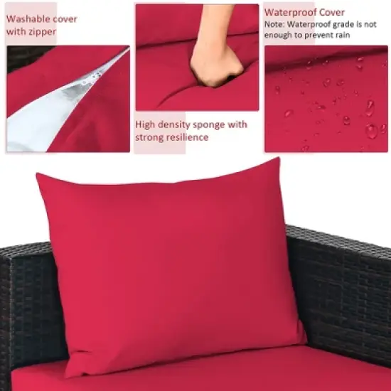 5PCS Patio Rattan Furniture Set Sectional Conversation Sofa w/ Coffee Table Red\ Navy image {8}