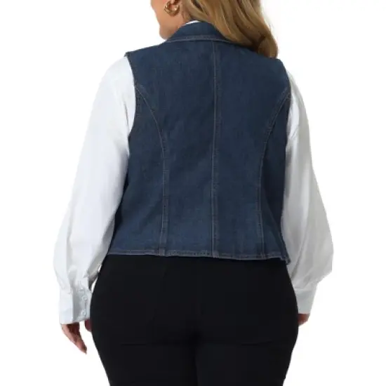 Agnes Orinda Women's Plus Size Sleeveless Lapel Casual Buttons Pockets Denim Vests image {3}