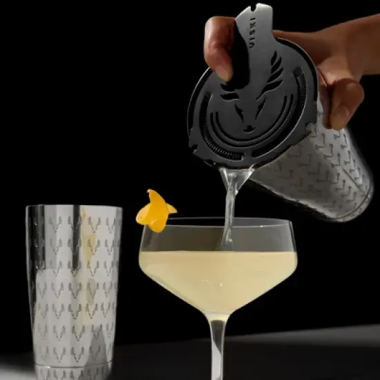 Viski Titanium Staghead Hawthorne Strainer - Laser Cut Cocktail Strainer for Drinks with Springs and Scratch Resistant Titanium Finish - Set of 1 image {3}