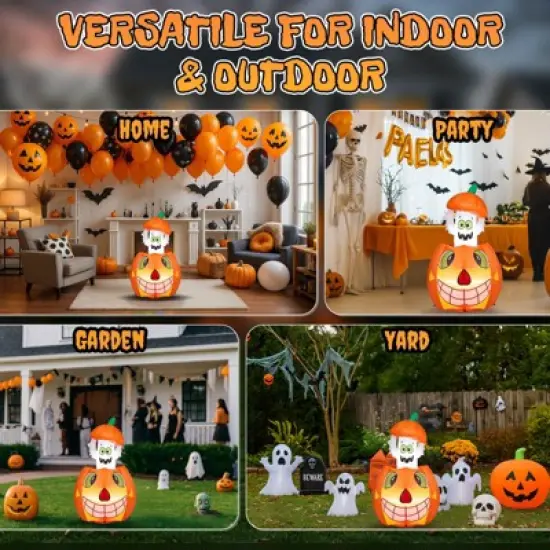 Angel Sar 2.8FT Halloween Inflatable Pumpkin Ghost, Animated LED Lighted Decor, Outdoor Indoor Yard Party Garden Decoration image {3}