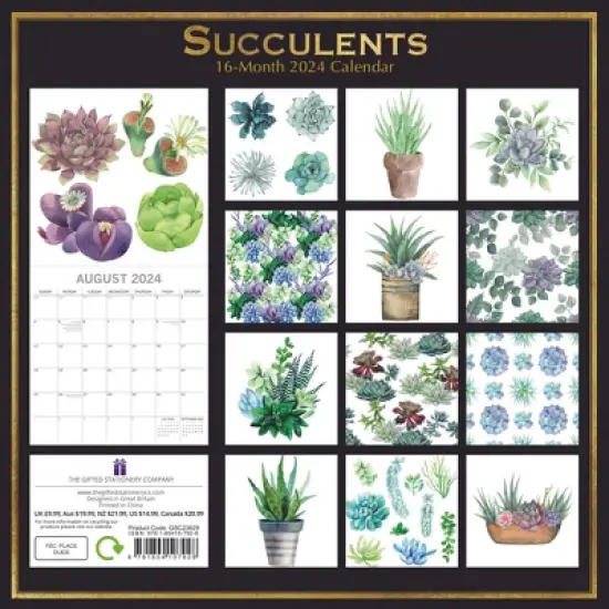 The Gifted Stationery 2024 Square Wall Calendar, Succulents, 16-Month Arts & Antiques Theme with 180 Reminder Stickers (12x12 In) image {3}