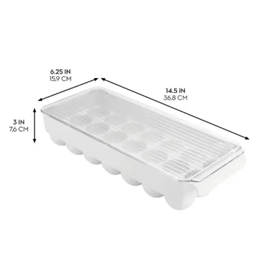 iDESIGN Fridge Binz Plastic Stackable Egg Holder Clear/White: Kitchen Cabinet Organizer, Spot Clean, 15" x 6" x 3" image {3}