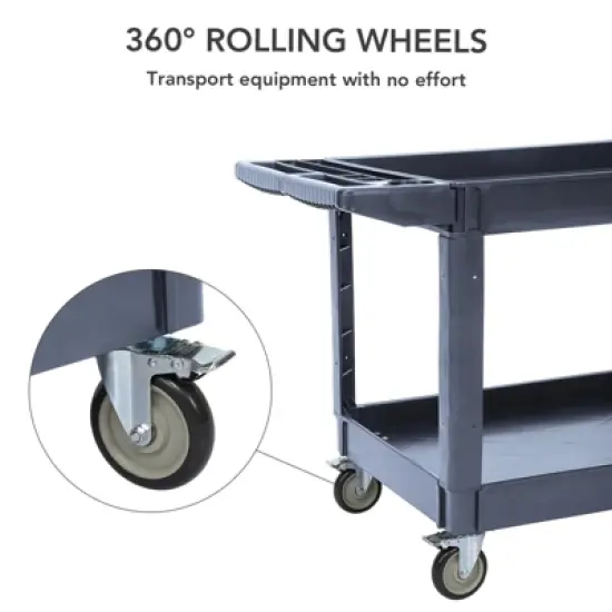 Service Cart 2-Shelf &ndash; 500 LBS Heavy Duty Rolling Utility Cart with Wheels and Two Trays, 45" x 25", Grey image {2}