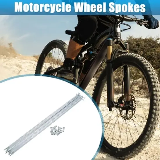 Unique Bargains 14G J Bend Bicycle Galvanized Spokes 290mm 11.42" Spokes with Nipples Silver Tone 12 Pcs image {1}