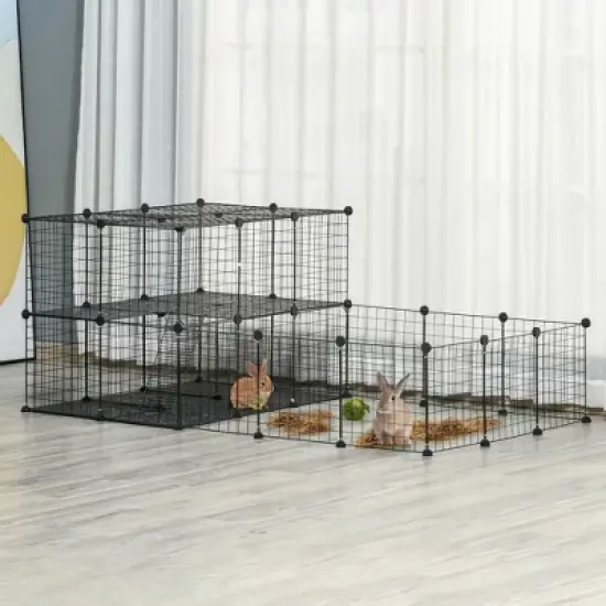 PawHut Pet Playpen Small Animal Cage with Door, Customizable Metal Wire Fence for Guinea Pigs, Puppies, Kittens, 14 x 14 in image {2}