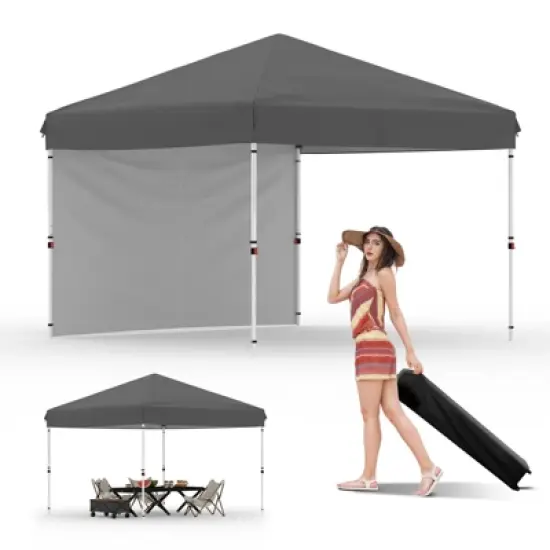 10'x10' Pop Up Canopy, Waterproof & UV-Resistant Outdoor Canopy with Center Lock and 1 Sidewalls, for Picnics, Camping, Beach, and Outdoor Gatherings image {12}