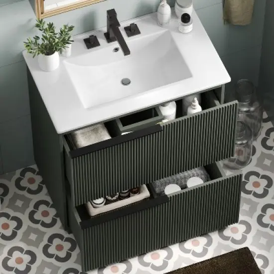 APRILSOUL30" Bathroom Vanity with Ceramic Sink and Full-Extension Drawers, Soft Close Undermount Drawer image {1}