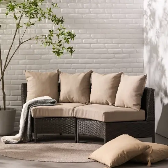 Christopher Knight Home Harper Outdoor Wicker Curved 76" W Loveseat Sectional with Cushions image {1}