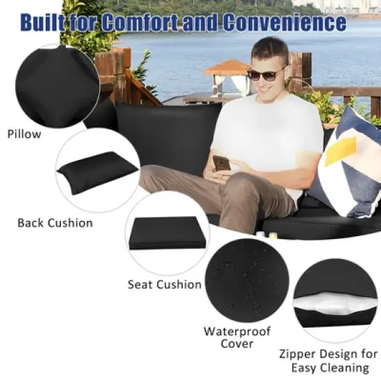 Costway 7PCS Patio Rattan Furniture Set Sectional Sofa Garden Black Cushion image {8}